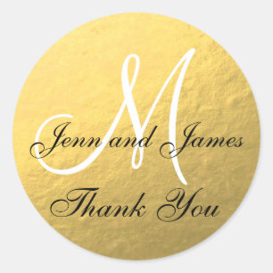 Gold Black Wedding Favour Sticker Initial