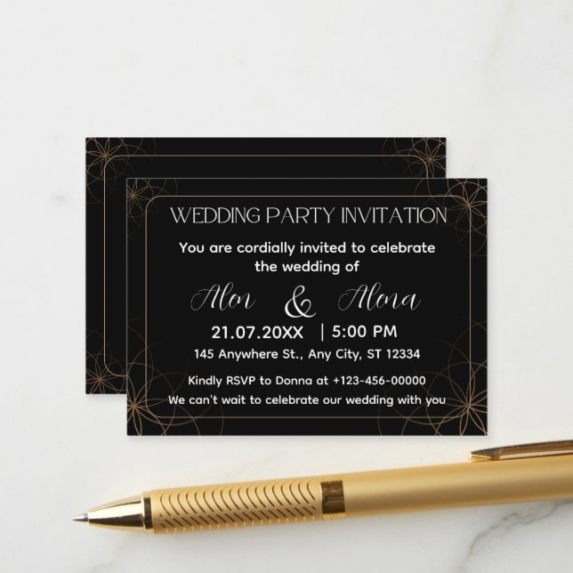 Gold Black Wedding Invitation (Front/Back In Situ)