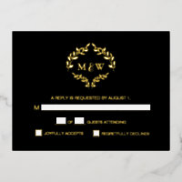 Gold Black Wedding monogram crest Meal selection