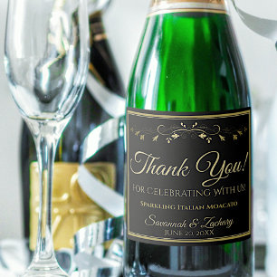 Gold Black Wedding Thank You Sparkling Wine Bottle Sparkling Wine Label