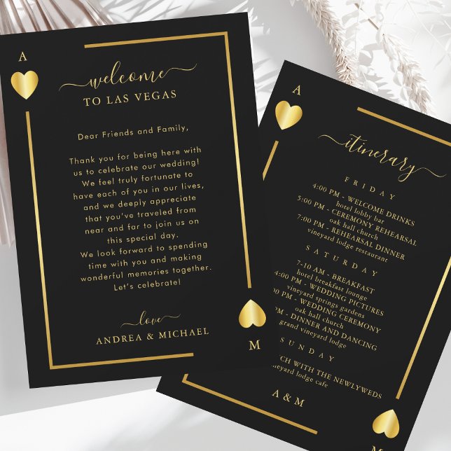 Gold Black Wedding Welcome Letter Itinerary Card (Creator Uploaded)
