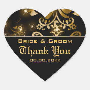 Gold black wedding winter "thank you" heart sticker