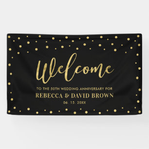 Gold & Black Welcome Wedding Anniversary Party Banner