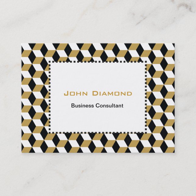 Gold Black & White 3D Cubes Pattern Business Card (Front)