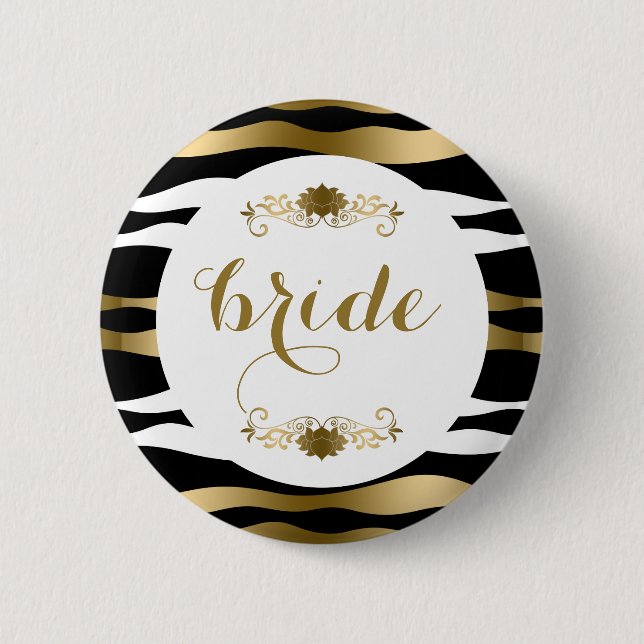 Gold Black & White Abstract Zebra Stripes 6 Cm Round Badge (Front)