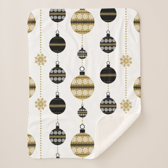 Gold/Black/White Christmas Pattern Sherpa Blanket (Front)