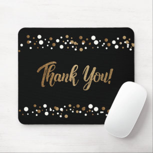 Gold black white confetti Thank you script Mouse Mat