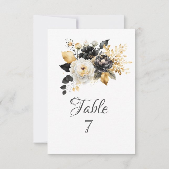 Gold Black White Flowers Invitation (Front)