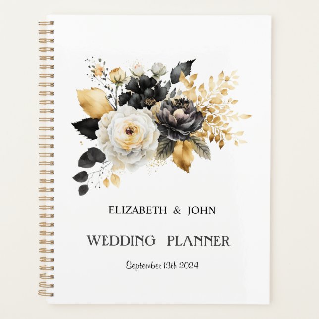 Gold Black White Flowers Planner (Front)
