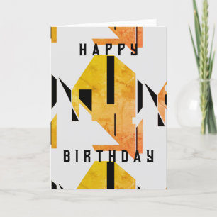 Gold Black White Geometric Abstract Birthday Card