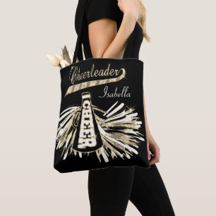 Gold, Black & White Glitter Cheerleader Tote Bag