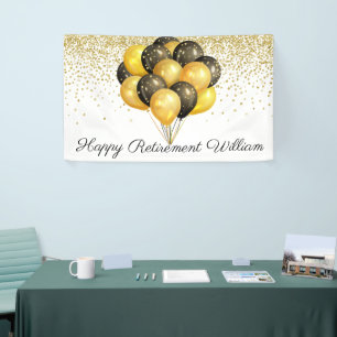 Gold Black White Glitter Retirement Banner