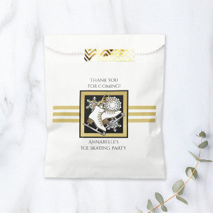 Gold Black White Ice Skating Party Thank You Favour Bags