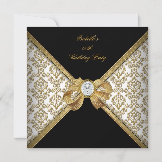 Gold Black White Jewel Damask Birthday Party 2 Invitation (Front)