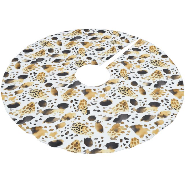 Gold Black White Leopard Christmas Brushed Polyester Tree Skirt (Angled)