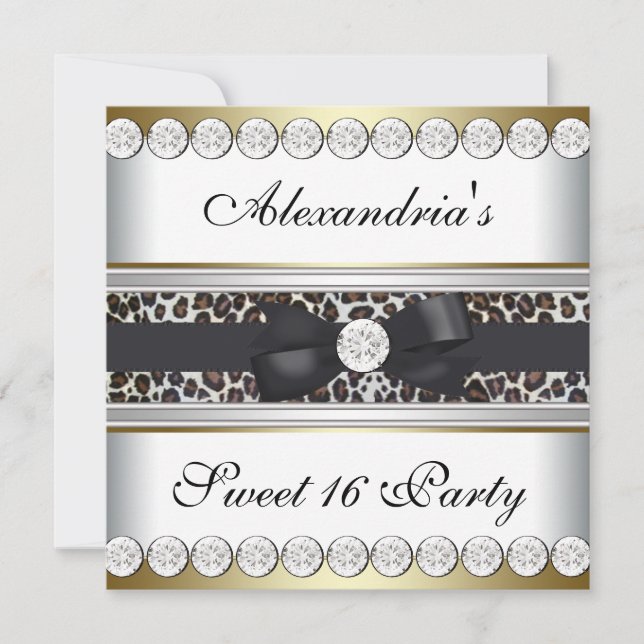 Gold Black White Leopard Sweet 16 Party Invitation (Front)