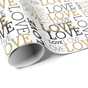 Gold Black White Love Wrapping Paper