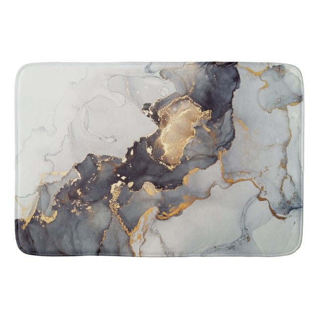 Gold Black White Marble Pretty Bath Mat (Front)