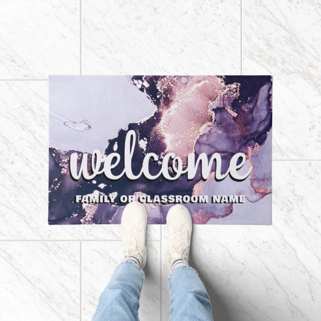 Gold Black White Marble Teacher Classroom School  Doormat (Indoor)