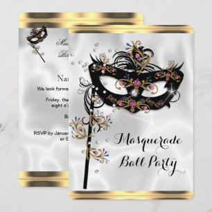 Gold Black White Masquerade Ball Party Mask Invitation