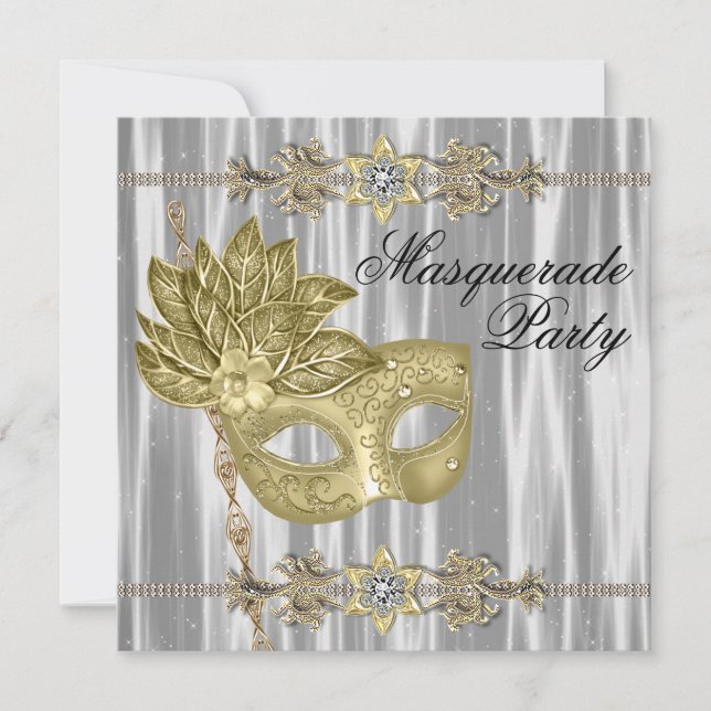 Gold Black White Masquerade Party Invitation (Front)