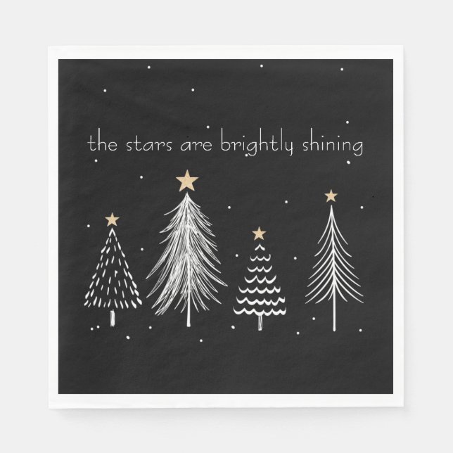 Gold, Black, White Modern Christmas Tree Stars Napkin (Front)