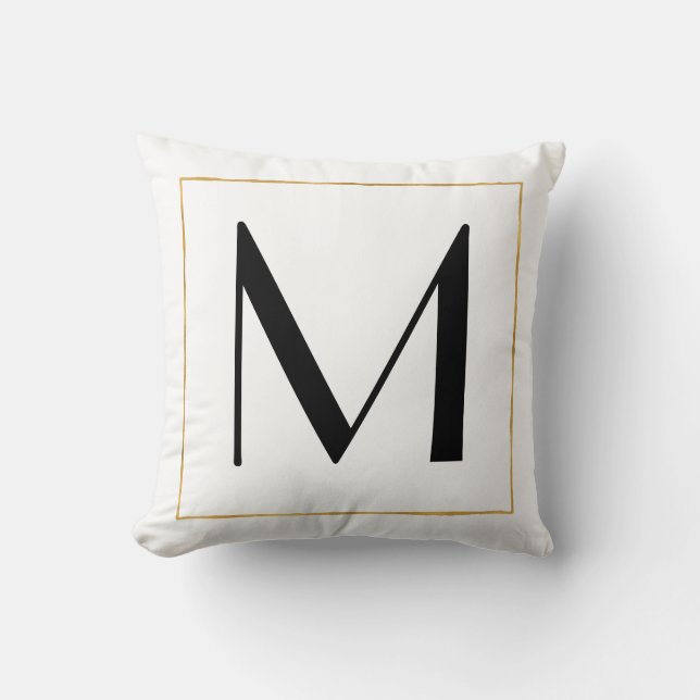 Gold Black White Personalised Monogram Letter Cushion (Front)