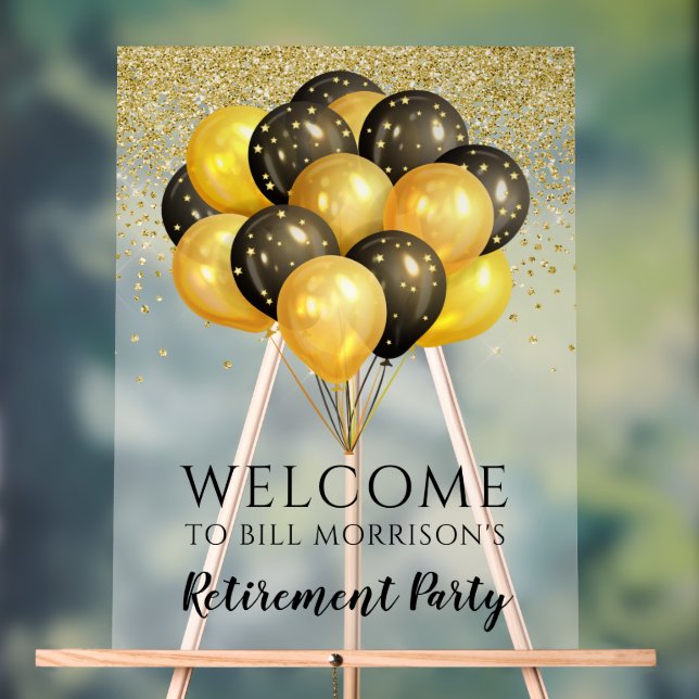 Gold Black White Retirement Party Acrylic Sign (Neutral)