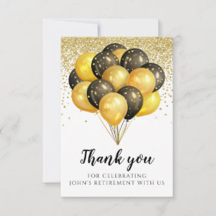 Gold Black White Retirement Party  Thank You Card