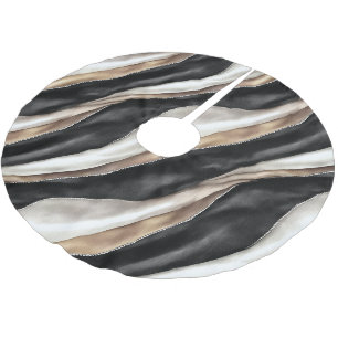 Gold Black White Streaks Christmas Brushed Polyester Tree Skirt