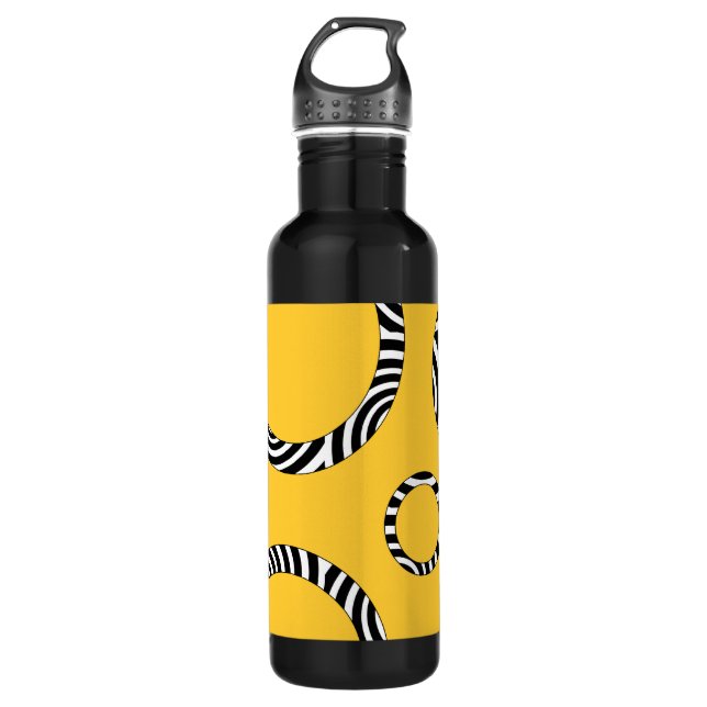Gold Black White Stripes & Circles 710 Ml Water Bottle (Front)