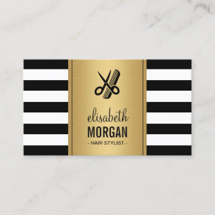 Gold Black White Stripes Hair Stylist Appointment Card