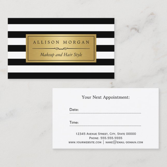 Gold Black White Stripes Reminder Appointment Card (Front/Back)