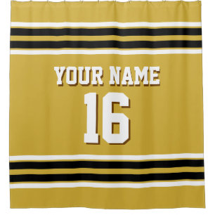 Gold Black White Stripes Sports Jersey Shower Curtain