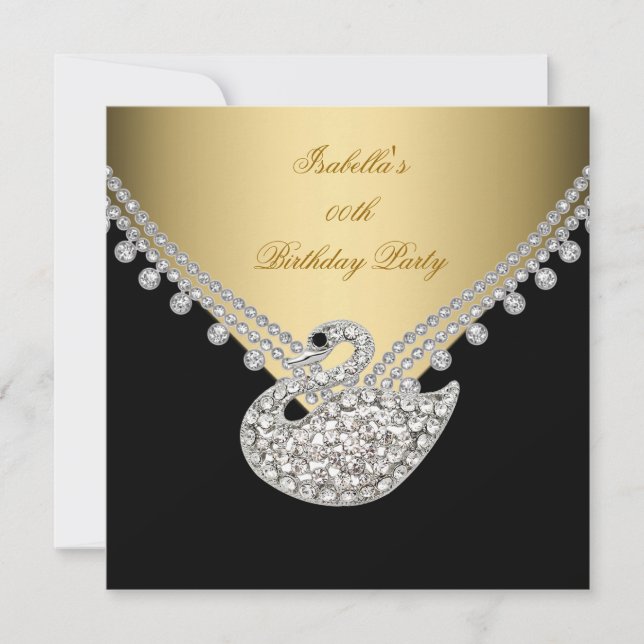 Gold Black White Swan Elegant Birthday Party Invitation (Front)