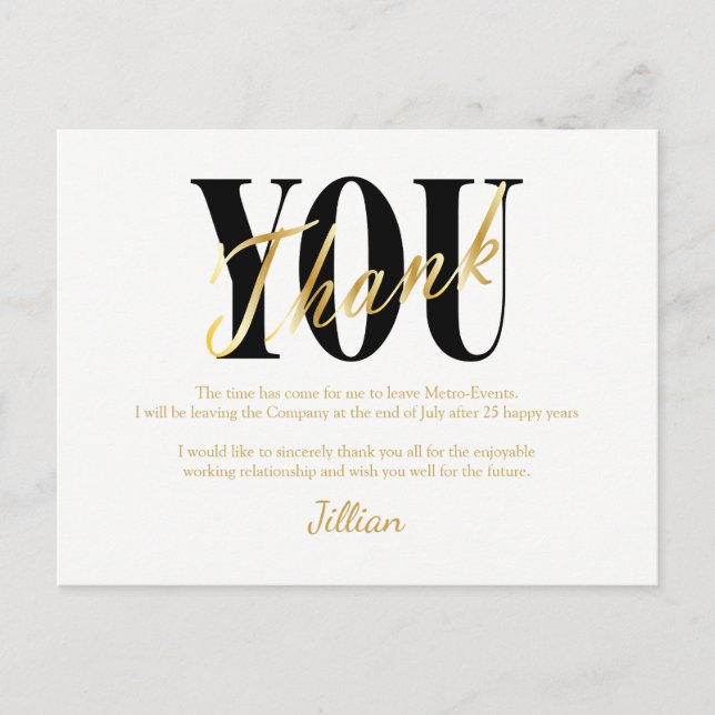 Gold, Black, White Thank You Cards (Front)