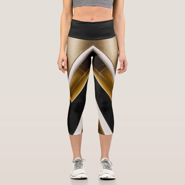 Gold Black White Wave Women's Leggings (Front)