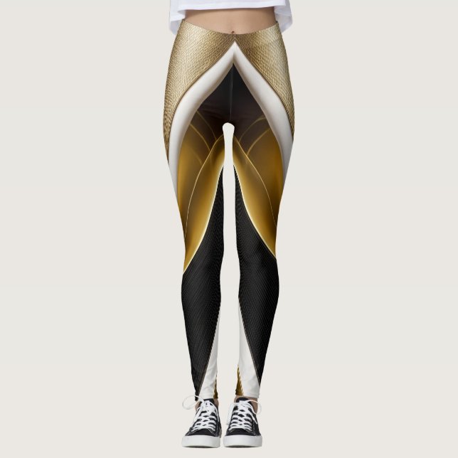 Gold Black White Waves Women's Leggings (Front)