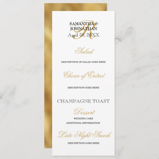 Gold black white wedding DIY menu dinner party Invitation (Front/Back)