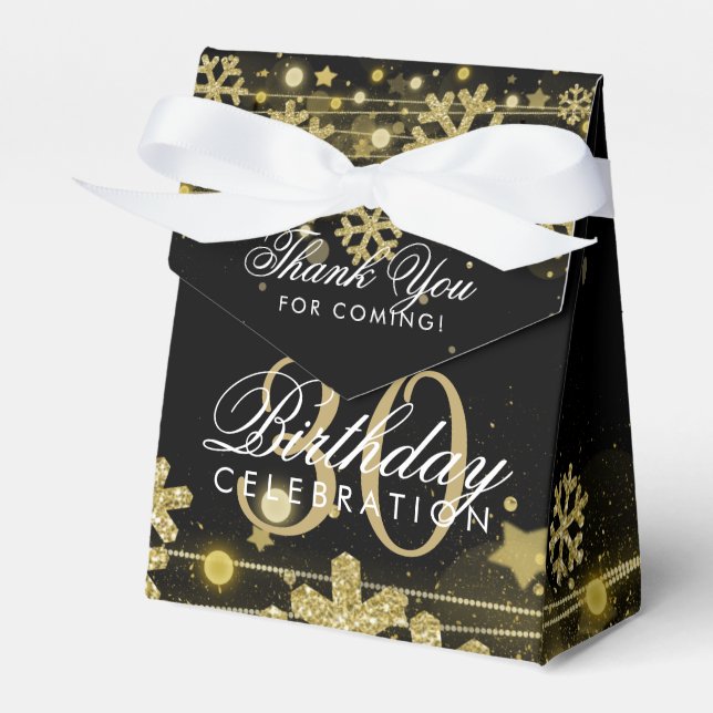 Gold Black Winter 30th Birthday Thank You Favour Box (Front Side)