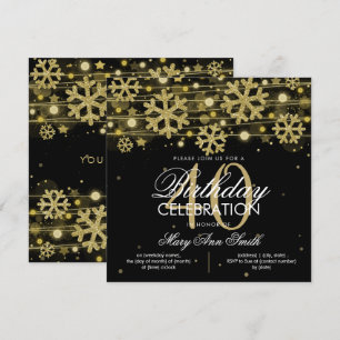 Gold Black Winter Glitter Glam 40th Birthday Invitation