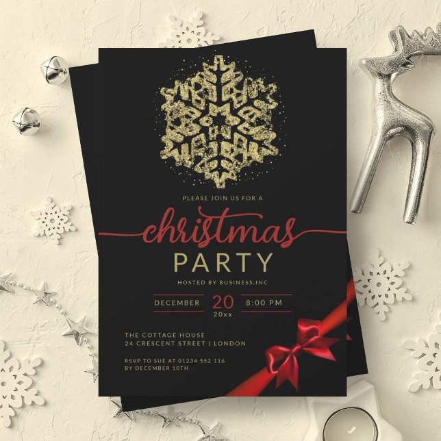 Gold Black Winter Glitter Snowflake Company Xmas  Invitation (Gold Black Winter Glitter Snowflake Company Xmas Invitation)