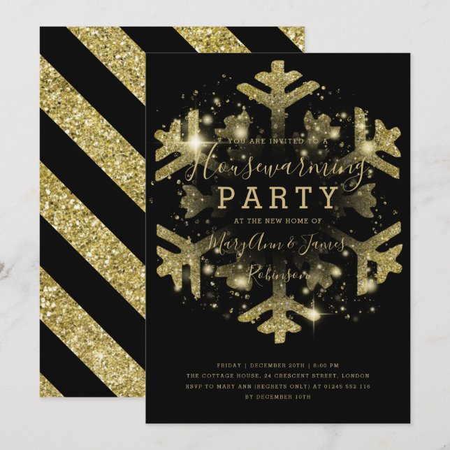 Gold & Black Winter Housewarming Party Invitation (Front/Back)