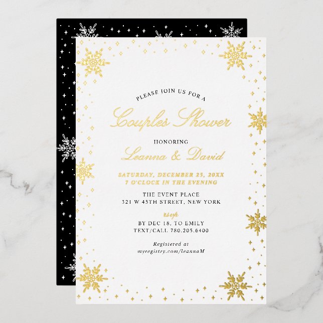 Gold & Black Winter Snow Couples Wedding Shower (Front/Back)