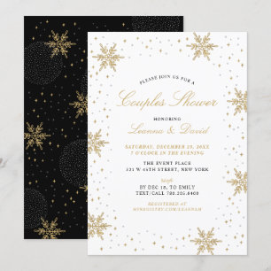 Gold & Black Winter Snow Couples Wedding Shower Invitation