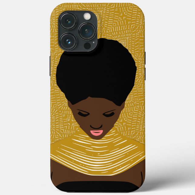 gold Black Woman Looking Down | Tribal Necklace Case-Mate iPhone Case (Back)