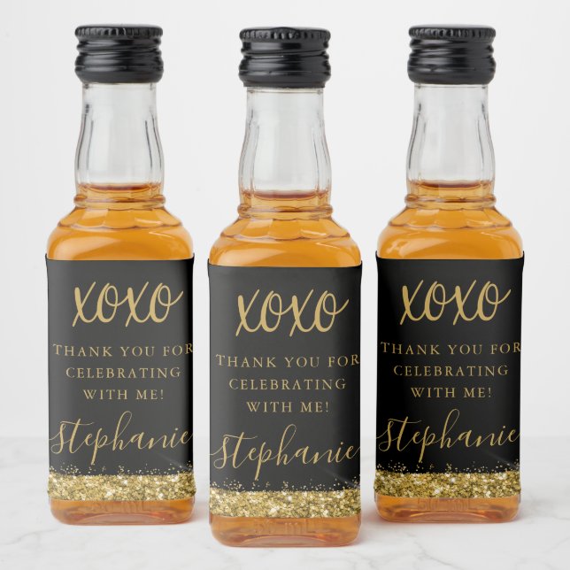 Gold Black XOXO Thank You Personalised Liquor Bottle Label (Bottles)