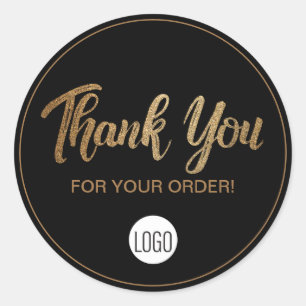 Gold Black Your Logo here Thank you for your Order Classic Round Sticker
