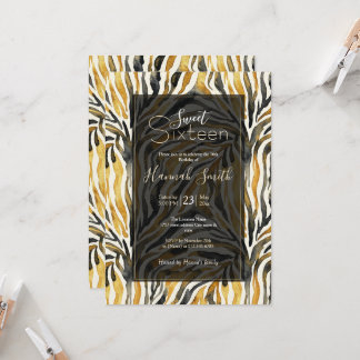 Gold Black Zebra Print Pattern Invitation