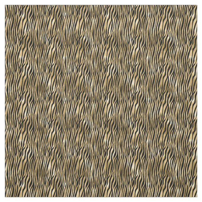 Gold Black Zebra Stripes Fabric (Swatch)